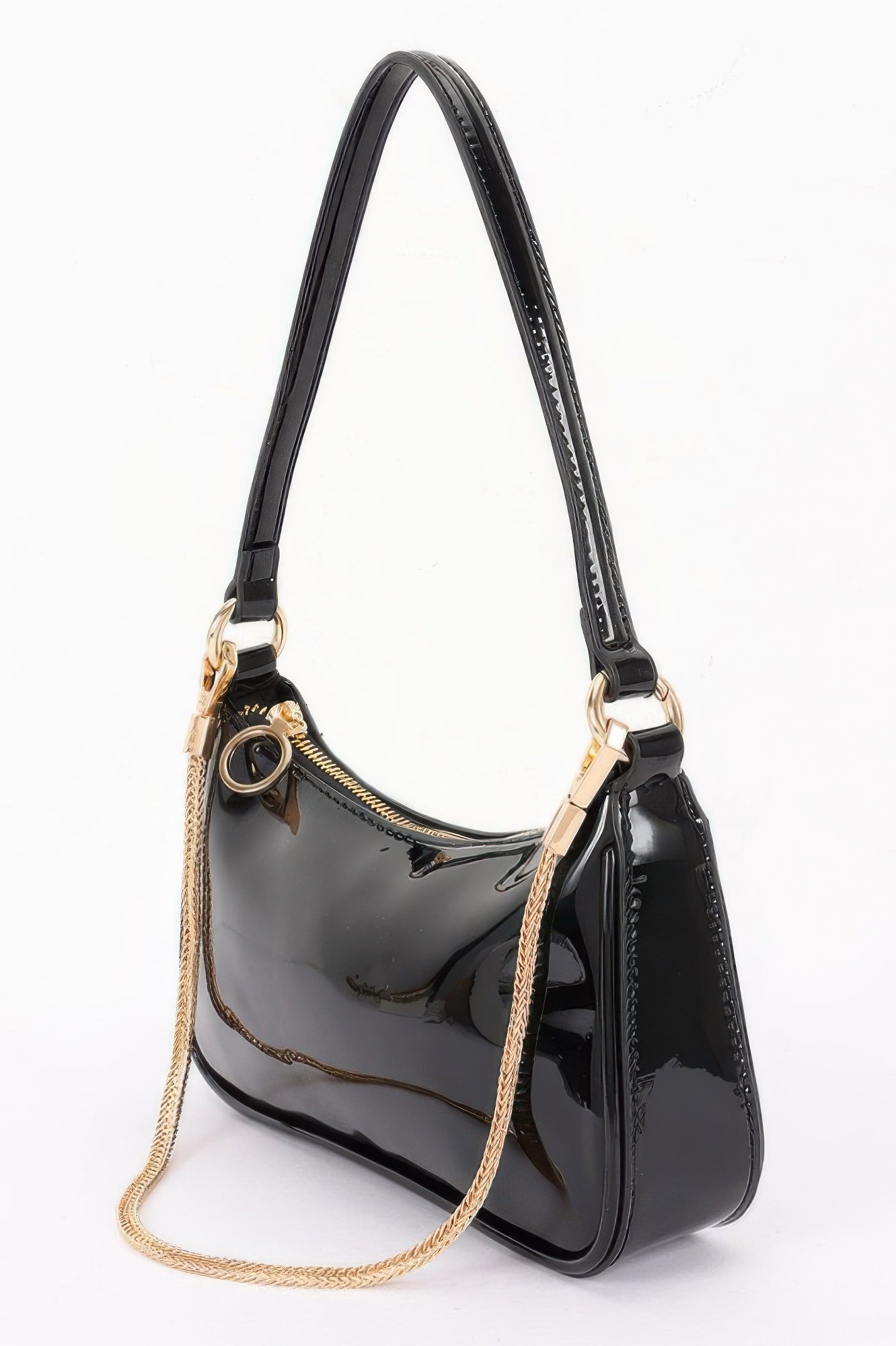 Patent Vegan Leather Chain Shoulder Bag Patent Vegan Leather Chain Shoulder Bag