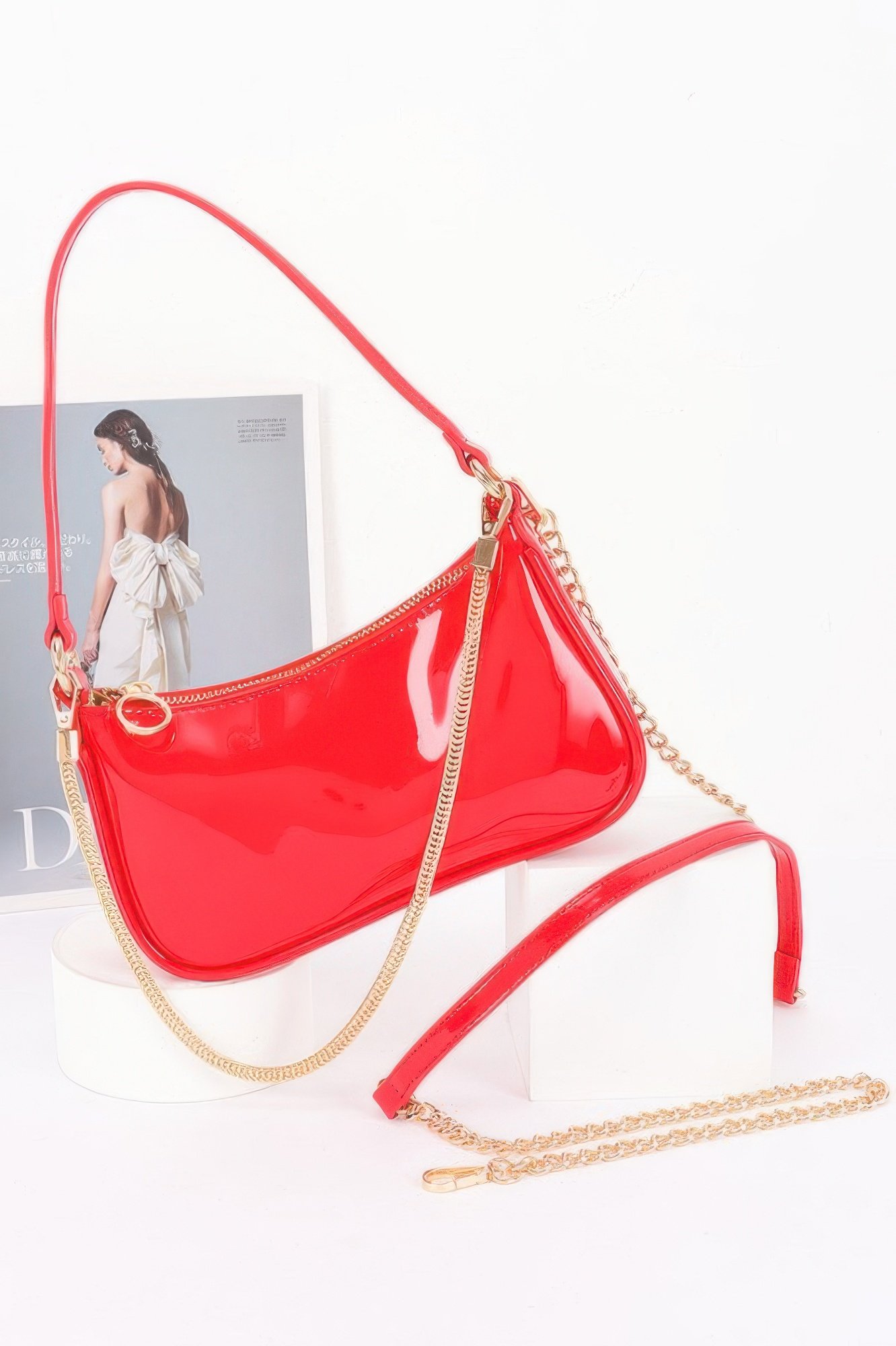 Patent Vegan Leather Chain Shoulder Bag Patent Vegan Leather Chain Shoulder Bag