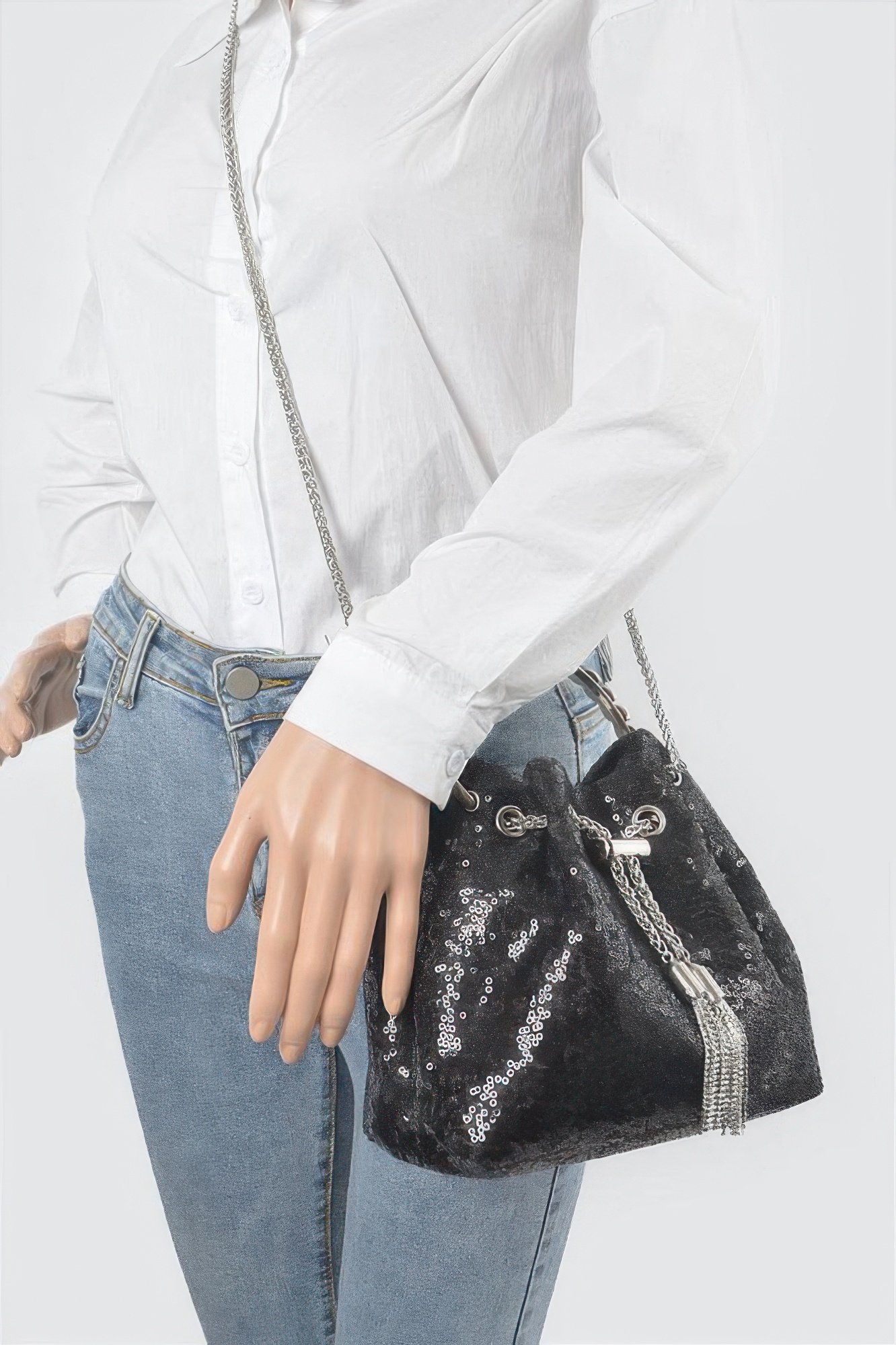 Sequins Bucket Bag W/stone Handle Sequins Bucket Bag W/stone Handle