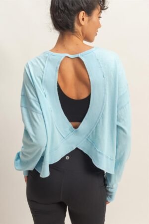 Cross Detail Open Back Long-sleeve Top