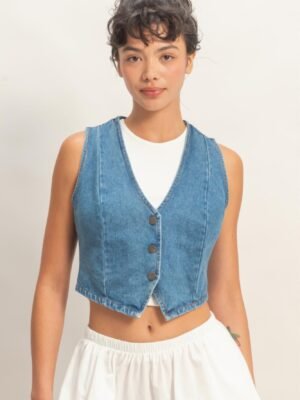 V-neck Sleeveless Denim Vest