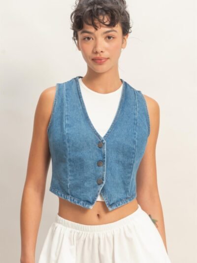 V-neck Sleeveless Denim Vest