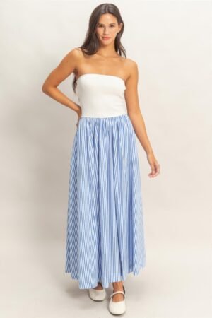 Striped Strapless Flowy Midi Dress Striped Strapless Flowy Midi Dress