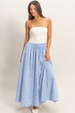 Striped Strapless Flowy Midi Dress Striped Strapless Flowy Midi Dress