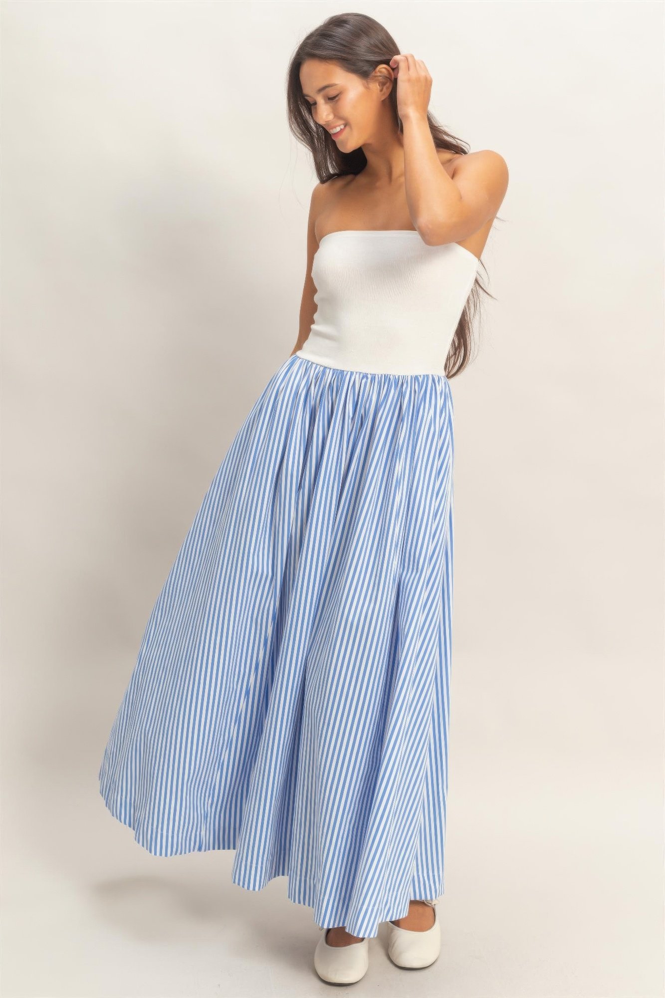 Striped Strapless Flowy Midi Dress Striped Strapless Flowy Midi Dress - Image 15