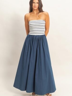 Striped Strapless Flowy Midi Dress