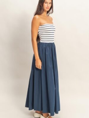 Striped Strapless Flowy Midi Dress