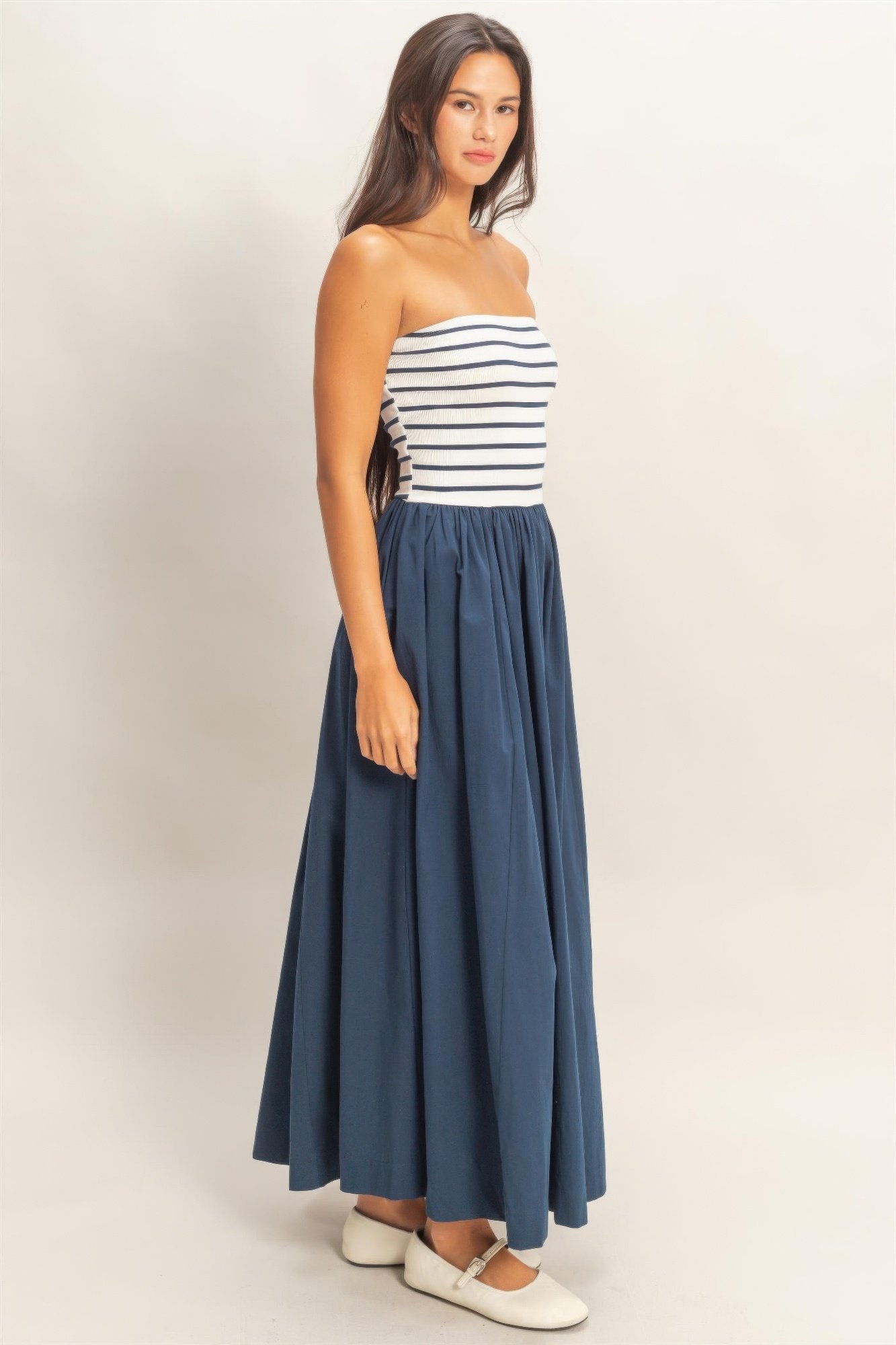 Striped Strapless Flowy Midi Dress Striped Strapless Flowy Midi Dress - Image 10