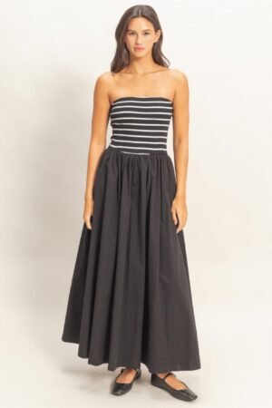 Striped Strapless Flowy Midi Dress
