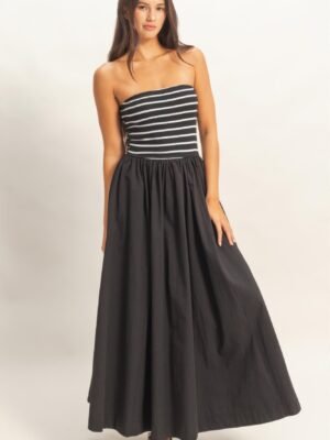 Striped Strapless Flowy Midi Dress