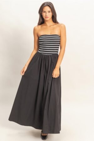 Striped Strapless Flowy Midi Dress Striped Strapless Flowy Midi Dress