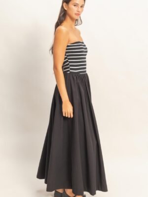 Striped Strapless Flowy Midi Dress