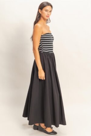 Striped Strapless Flowy Midi Dress Striped Strapless Flowy Midi Dress