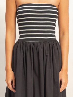 Striped Strapless Flowy Midi Dress