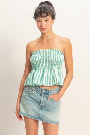 Striped Strapless Smocked Bandeau Top