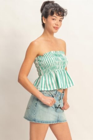 Striped Strapless Smocked Bandeau Top
