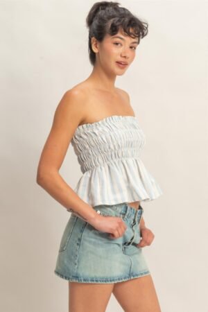 Striped Strapless Smocked Bandeau Top