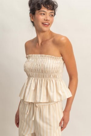 Striped Strapless Smocked Bandeau Top