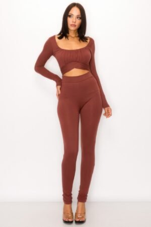 Front Shirring Back Tie Skinny Jumpsuit