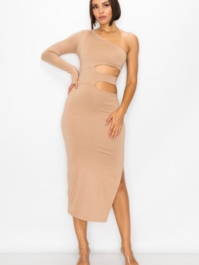One Shoulder Maxi Dress With Waist Cut Out