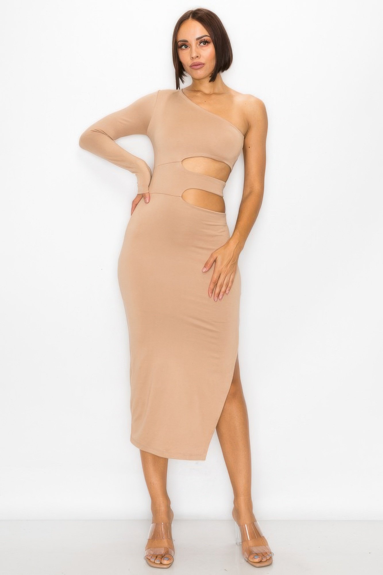 One Shoulder Maxi Dress With Waist Cut Out One Shoulder Maxi Dress With Waist Cut Out