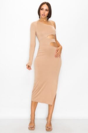 One Shoulder Maxi Dress With Waist Cut Out One Shoulder Maxi Dress With Waist Cut Out