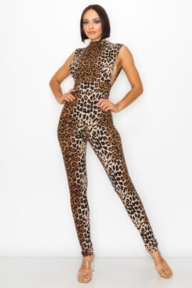 Animal Open Side Detail Skinny Jumpsuit - Image 2