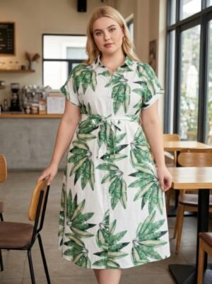Plus Size Tropical Leaf Midi Dress