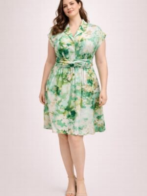 Plus Size Floral Waist Tie Shirt Dress