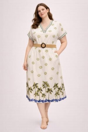 Tropical Border Print Midi Dress