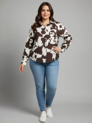 Cow Print Long Sleeve Button-up Shirt