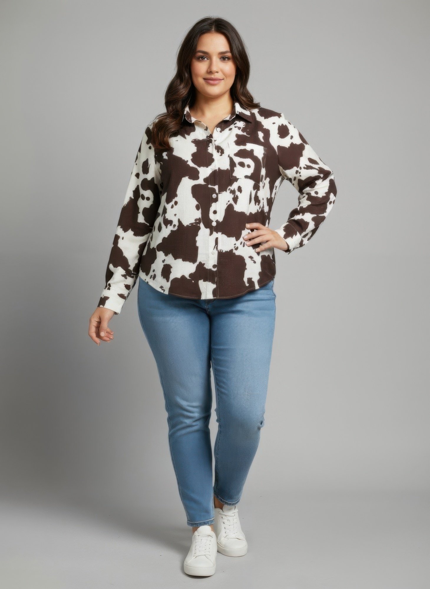 Cow Print Long Sleeve Button-up Shirt Cow Print Long Sleeve Button-up Shirt