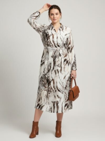 Animal Print Midi Shirt Dress | Belted Button Dress
