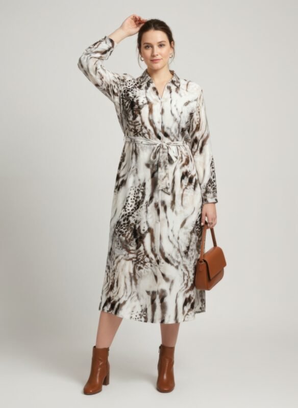 Animal Print Midi Shirt Dress | Belted Button Dress