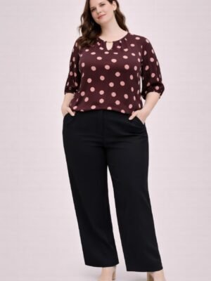 Polka Dot Top Plus Size With Puff Sleeves
