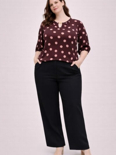 Polka Dot Top Plus Size With Puff Sleeves