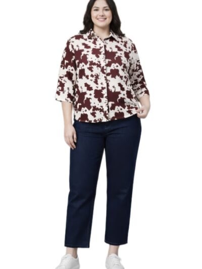 Cow Print 3/4 Sleeve Button-up Shirt