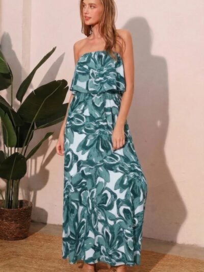 Strapless Floral Maxi Dress | Elegant Women’s Fashion
