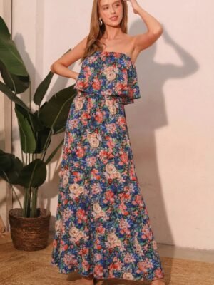 Strapless Floral Maxi Party Dress | Women’s Fashion