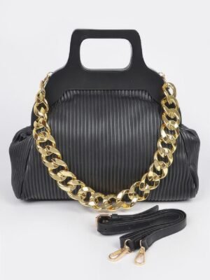 Pleated Wooden Handle Chain Bag