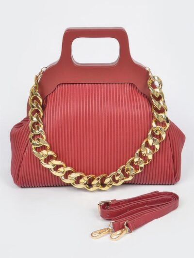 Pleated Wooden Handle Chain Bag Pleated Wooden Handle Chain Bag