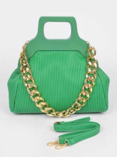 Pleated Wooden Handle Chain Bag Pleated Wooden Handle Chain Bag