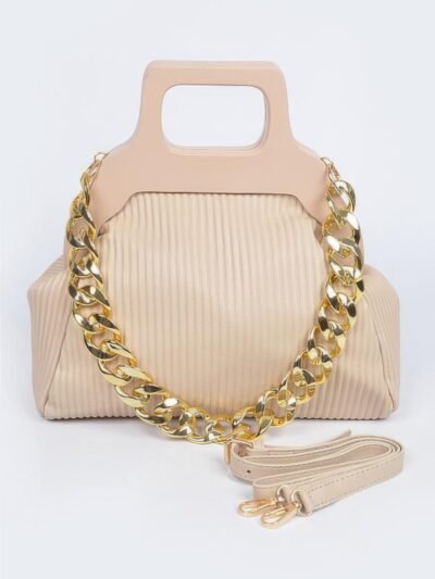 Pleated Wooden Handle Chain Bag Pleated Wooden Handle Chain Bag