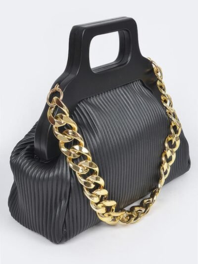 Pleated Wooden Handle Chain Bag Pleated Wooden Handle Chain Bag