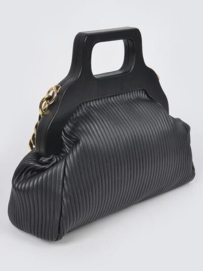 Pleated Wooden Handle Chain Bag Pleated Wooden Handle Chain Bag