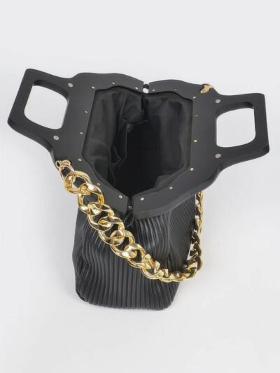 Pleated Wooden Handle Chain Bag Pleated Wooden Handle Chain Bag