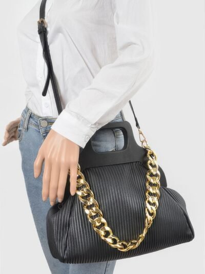 Pleated Wooden Handle Chain Bag Pleated Wooden Handle Chain Bag