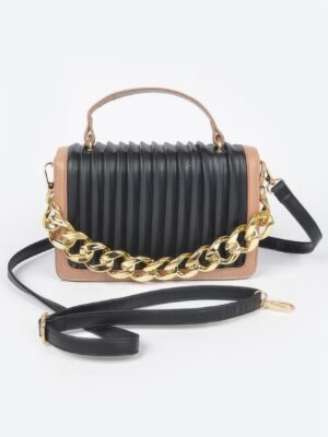 Pleated Faux Leather Color Chain Bag