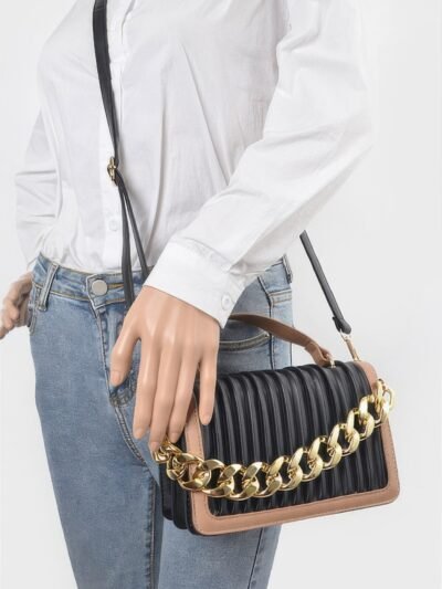 Pleated Faux Leather Color Chain Bag Pleated Faux Leather Color Chain Bag