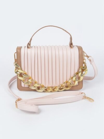 Pleated Faux Leather Color Chain Bag Pleated Faux Leather Color Chain Bag
